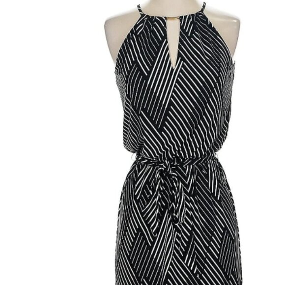 White House Black Market Dresses & Skirts - WHBM Black and White Striped Keyhole Belted Waist Dress